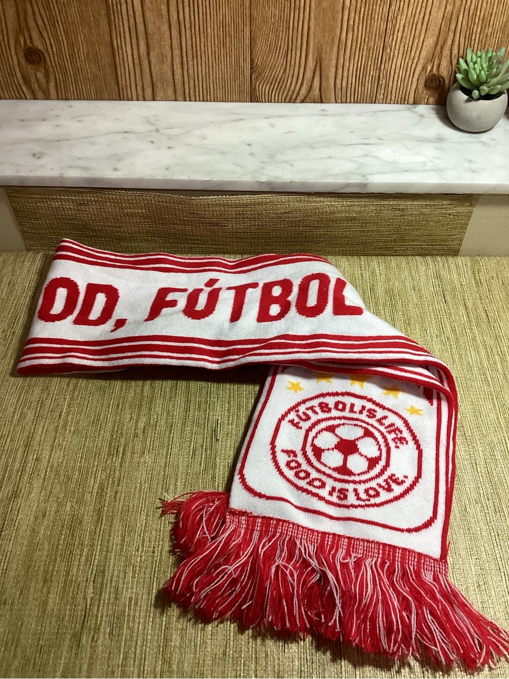 Netherlands Fotbol is Life Food is Love White & Red Soccer Scarf -